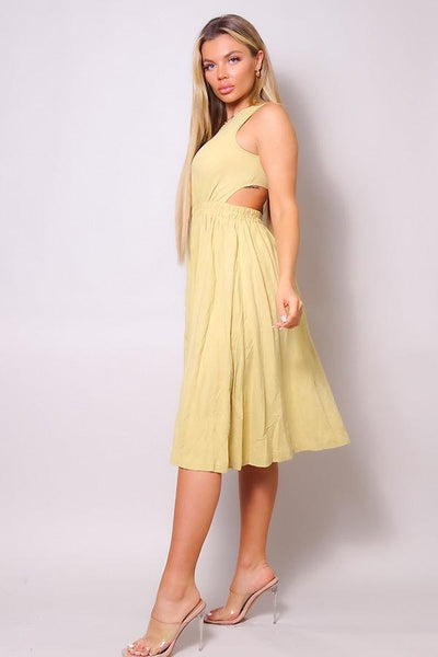 Sleeveless Back Cutout Linen Midi Dress - AMIClubwear