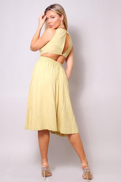 Sleeveless Back Cutout Linen Midi Dress - AMIClubwear
