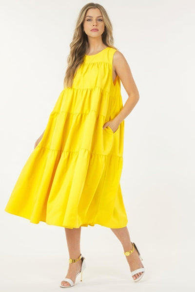 Sleeveless Basic Stretch Poplin Dress With Layers - AMIClubwear