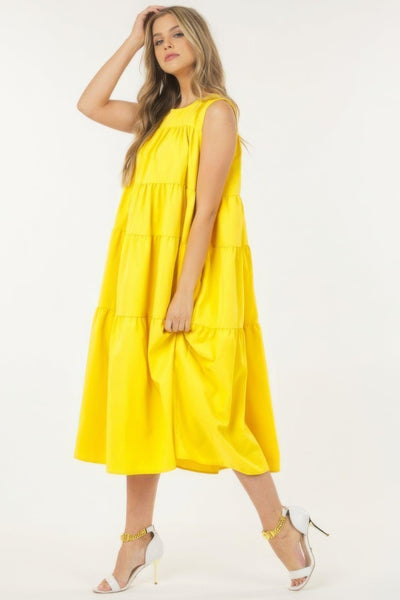 Sleeveless Basic Stretch Poplin Dress With Layers - AMIClubwear