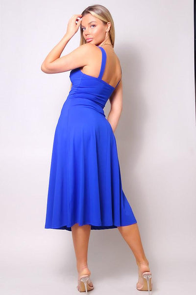 Sleeveless Twist Front A Line Midi Dress - AMIClubwear