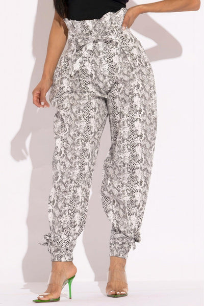 Snake Skin Printed Paper Bag Style Cargo Pants - AMIClubwear