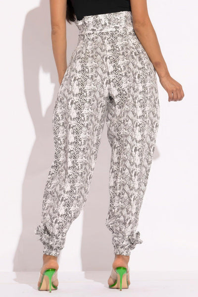 Snake Skin Printed Paper Bag Style Cargo Pants - AMIClubwear