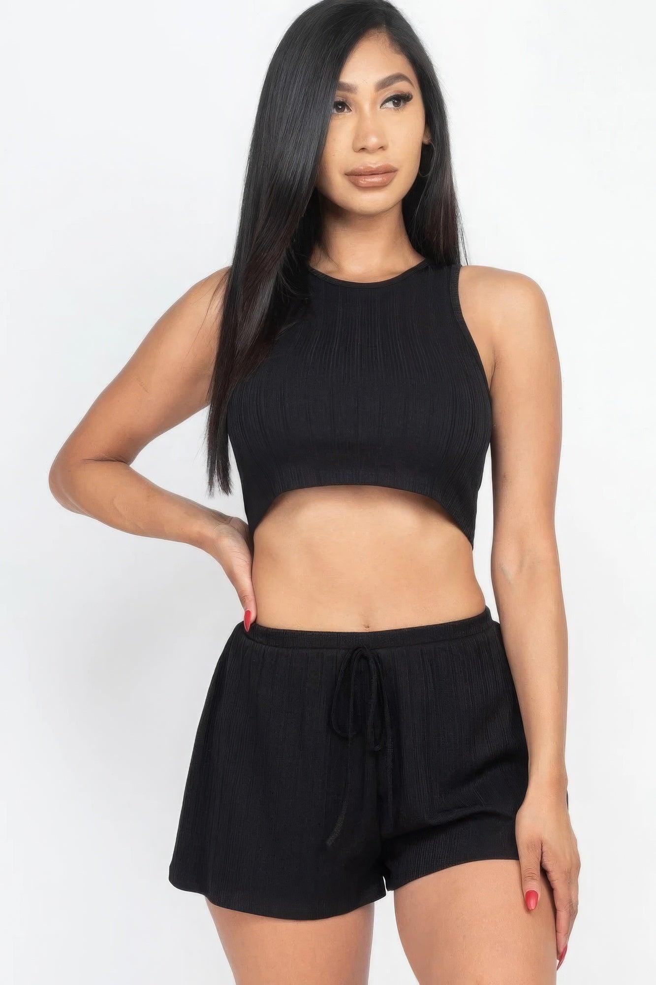 Soft Rib Crop Tank Top & Shorts Set - AMIClubwear