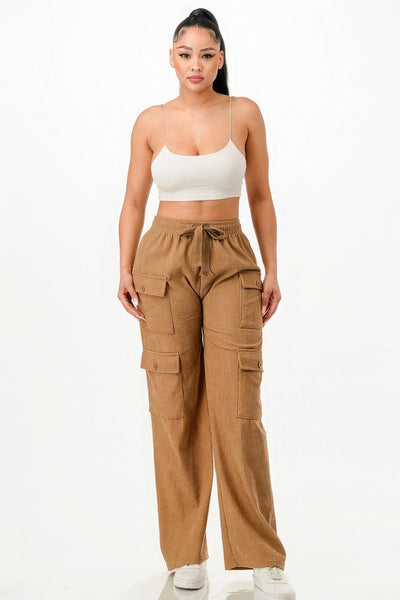 Solid Corduroy Cargo Pants - AMIClubwear