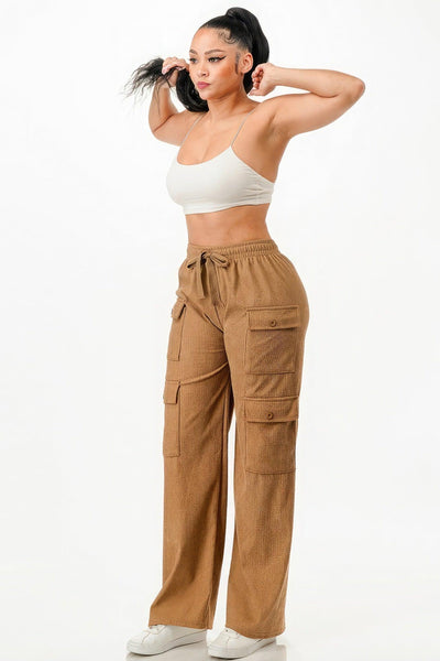 Solid Corduroy Cargo Pants - AMIClubwear