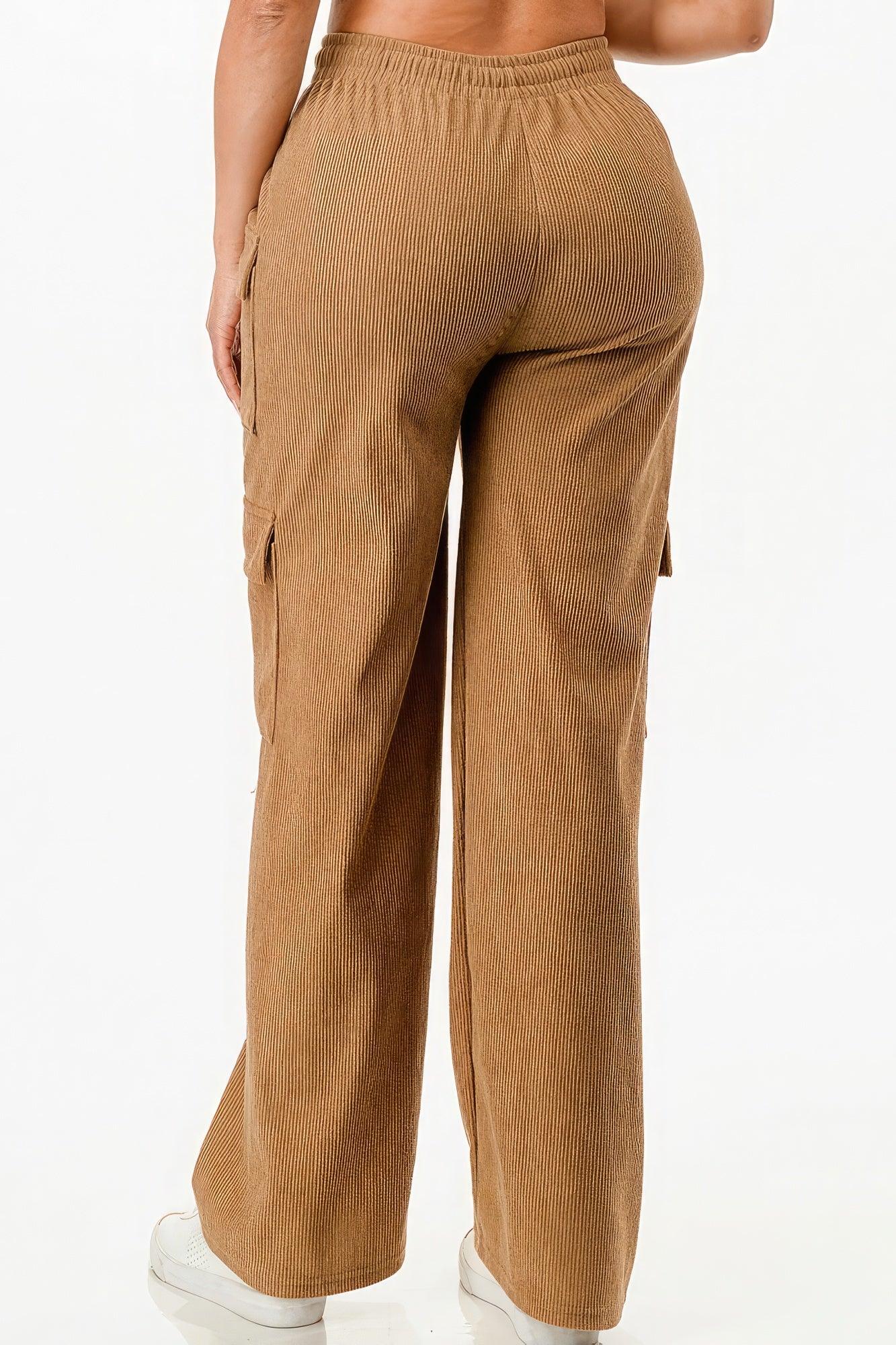 Solid Corduroy Cargo Pants - AMIClubwear