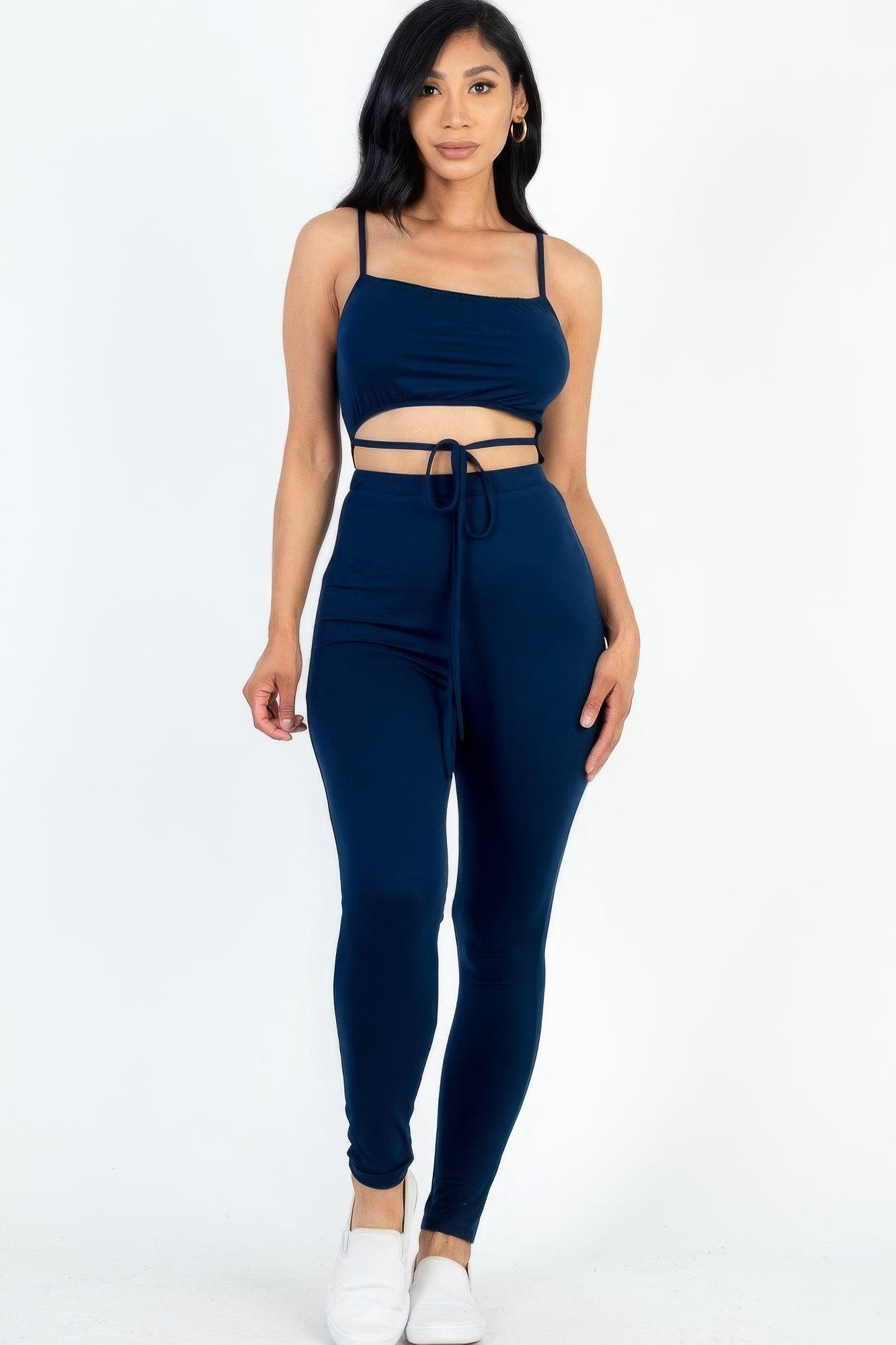 Solid Tie Front Cut Out Jumpsuit - AMIClubwear
