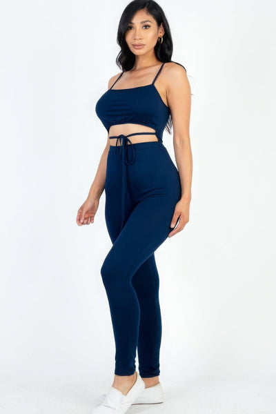 Solid Tie Front Cut Out Jumpsuit - AMIClubwear