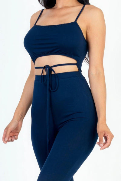 Solid Tie Front Cut Out Jumpsuit - AMIClubwear