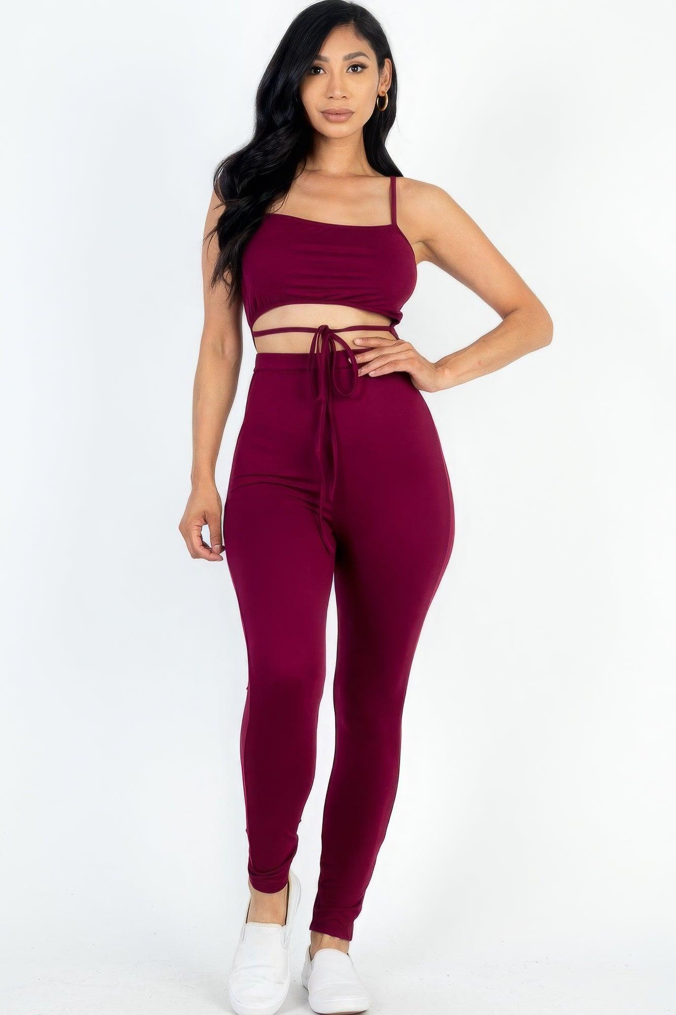 Solid Tie Front Cut Out Jumpsuit - AMIClubwear