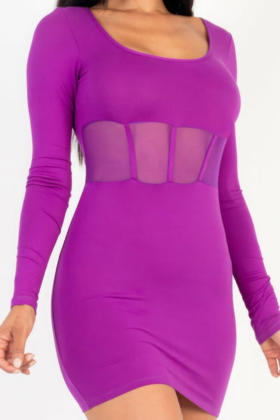 Square neck mesh corset mini dress - AMIClubwear