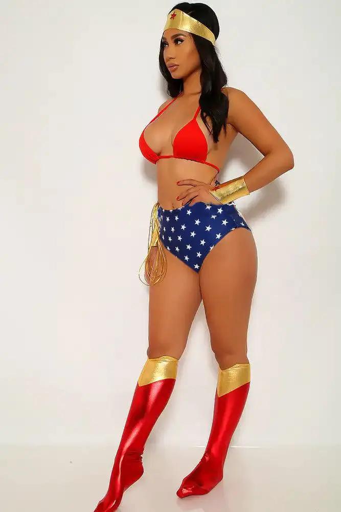 Red Star Print 7 Piece Wonderful Woman Costume
