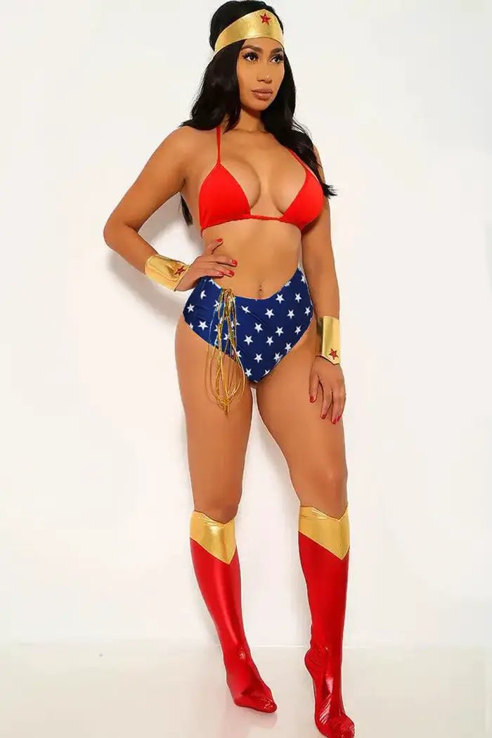Red Star Print 7 Piece Wonderful Woman Costume