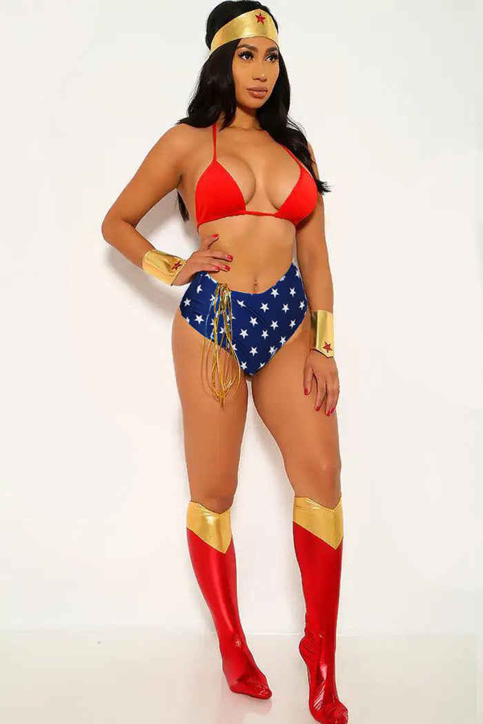 Red Star Print 7 Piece Wonder Woman Costume