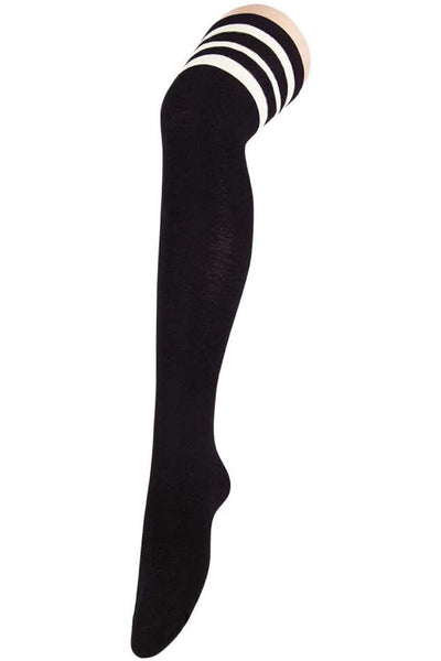 Black White Stripes Thigh High Socks Knee Stocking - AMIClubwear