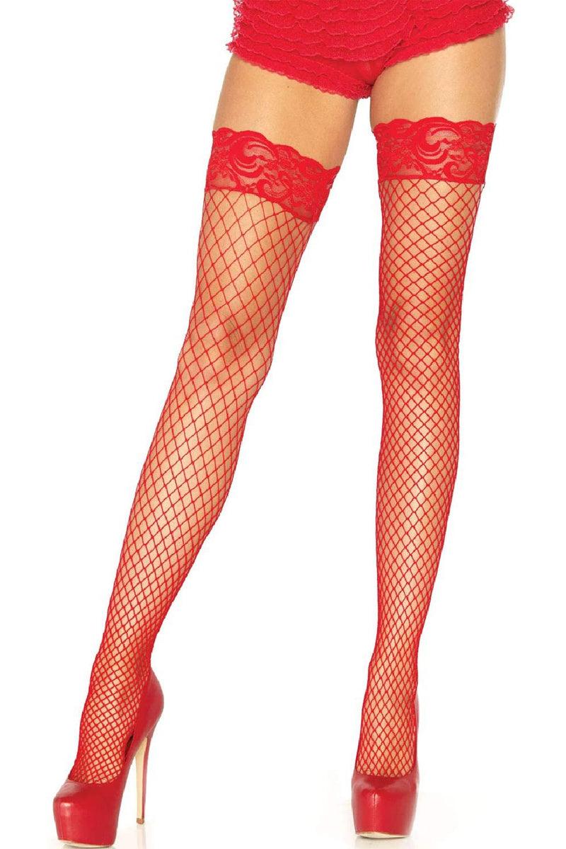 Sexy Red Open Net Lace Thigh High Stockings