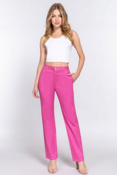 Straight Fit Twill Long Pants - AMIClubwear