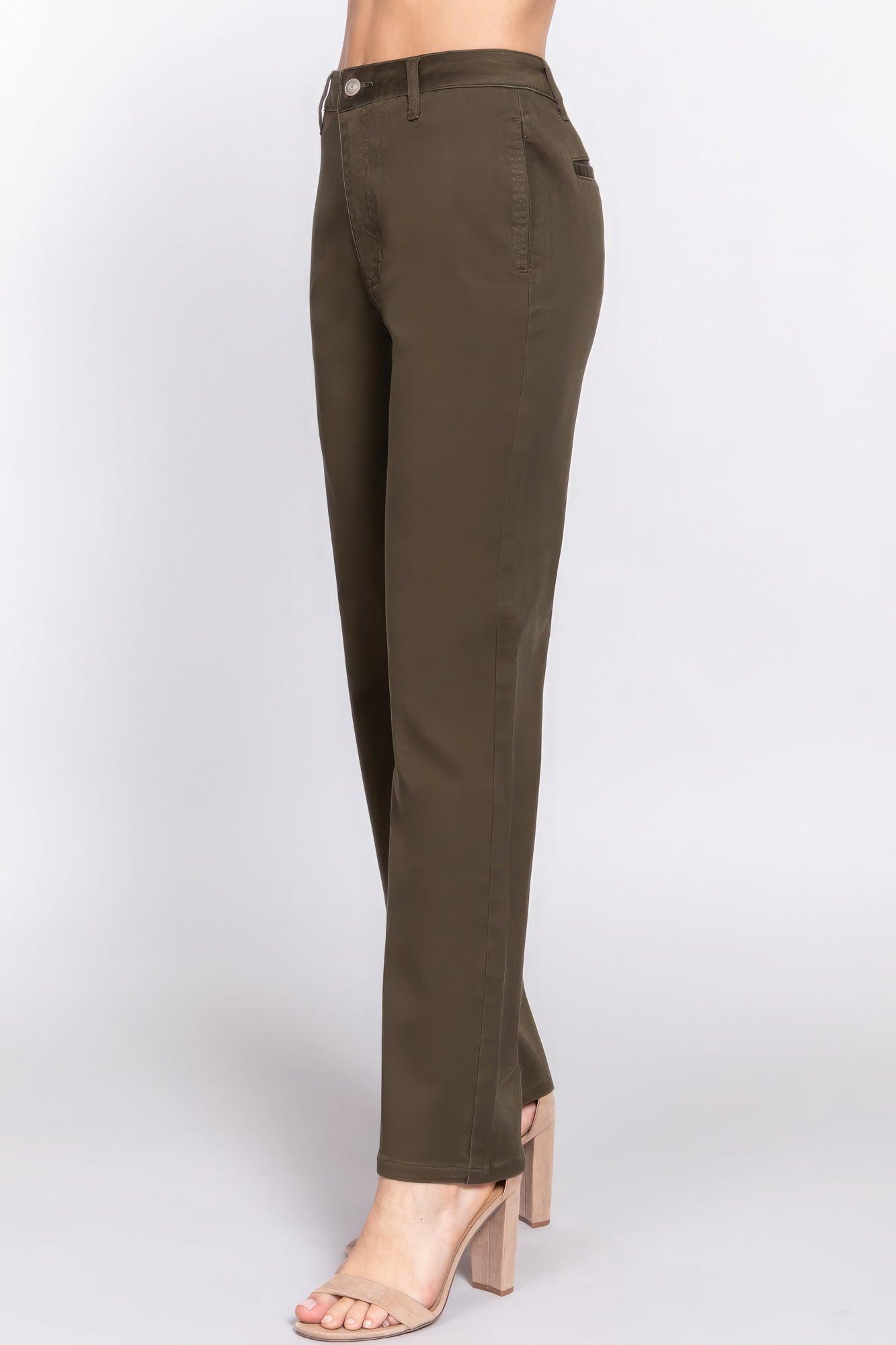 Straight Fit Twill Long Pants - AMIClubwear