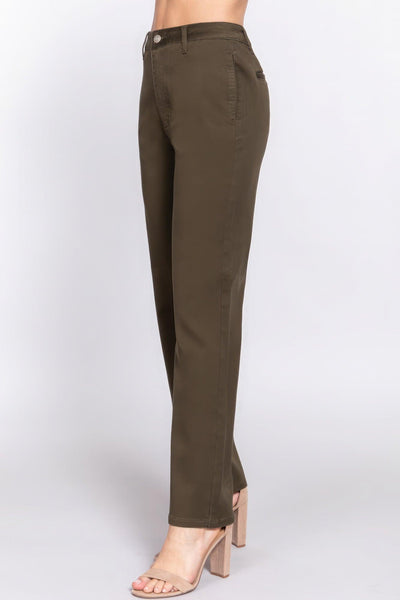 Straight Fit Twill Long Pants - AMIClubwear