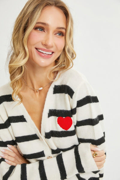 Striped Cardigan With Heart Patch - AMIClubwear