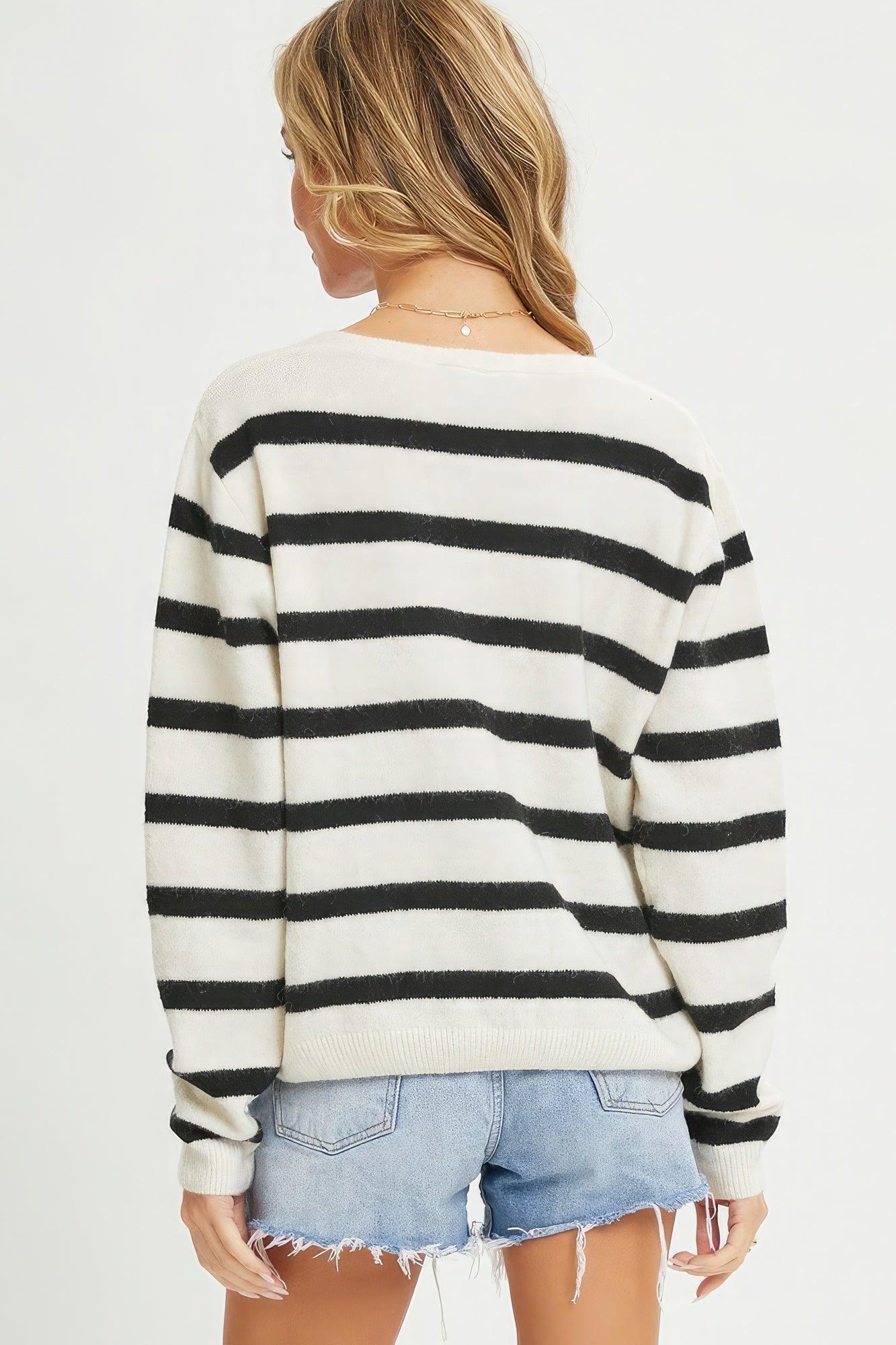 Striped Cardigan With Heart Patch - AMIClubwear