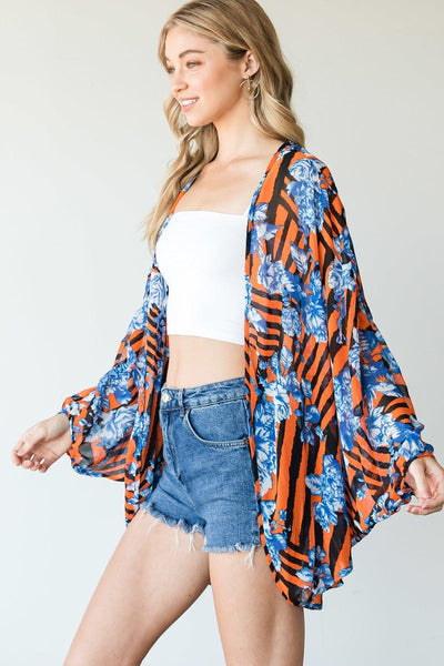 Stripes And Floral Print Lightweight Kimono - AMIClubwear