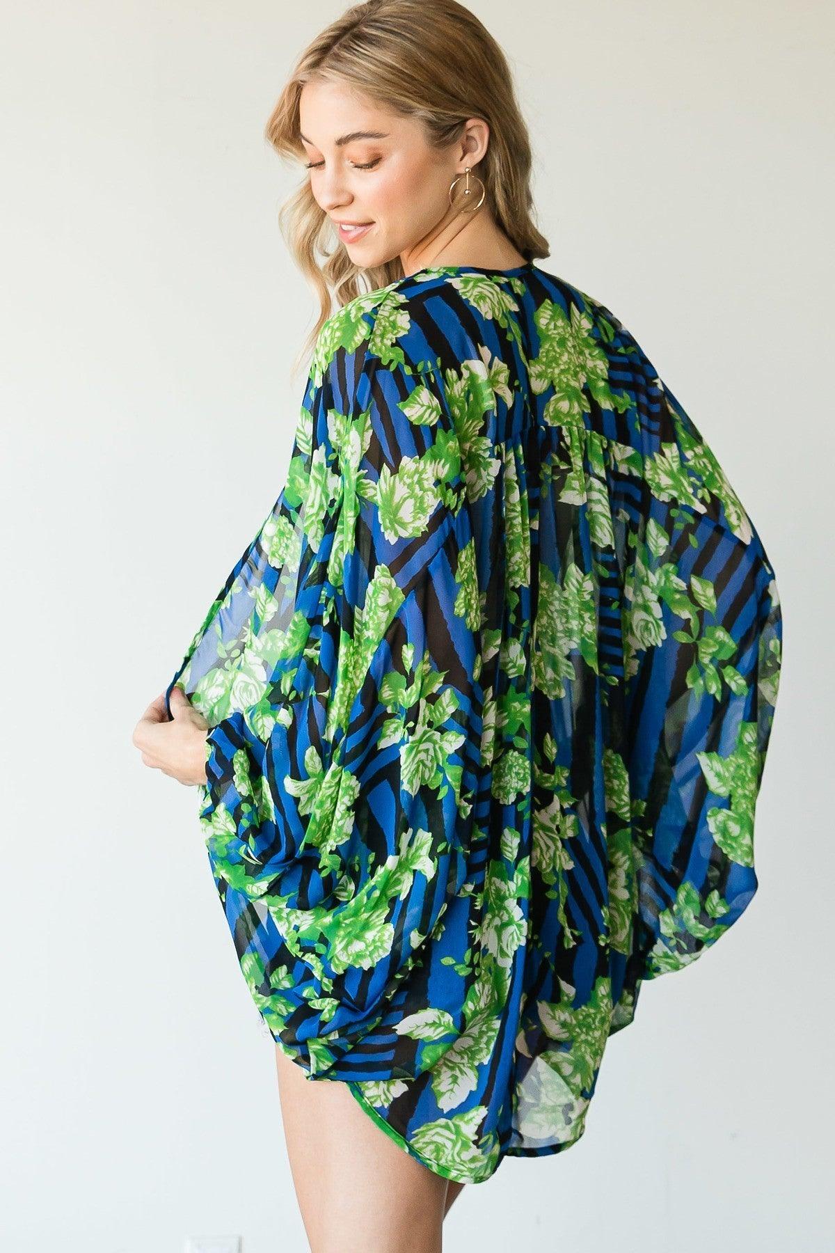 Stripes And Floral Print Lightweight Kimono - AMIClubwear