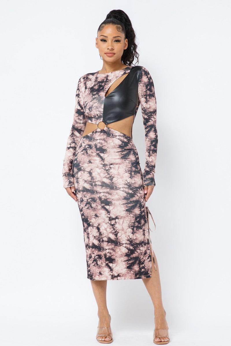 Tie Dye Long Sleeve Midi Dress - AMIClubwear