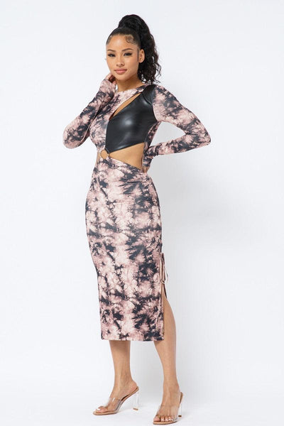 Tie Dye Long Sleeve Midi Dress - AMIClubwear