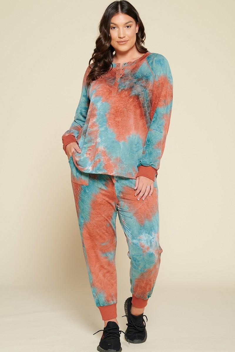 Tie-dye Printed French Terry Knit Loungewear Sets - AMIClubwear