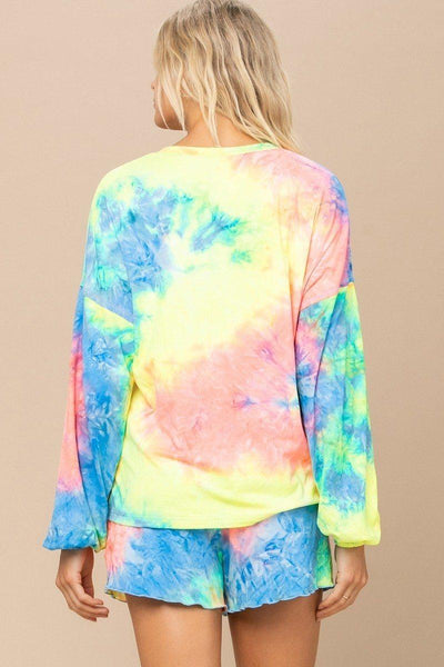Tie-dye Printed Knit Top And Shorts Set - AMIClubwear