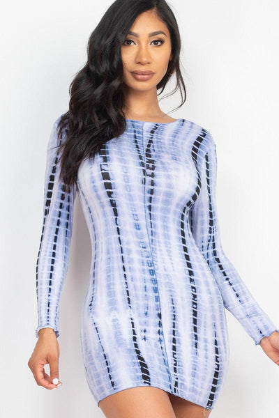 Tie-dye Printed Lettuce Trim Bodycon Dress - AMIClubwear