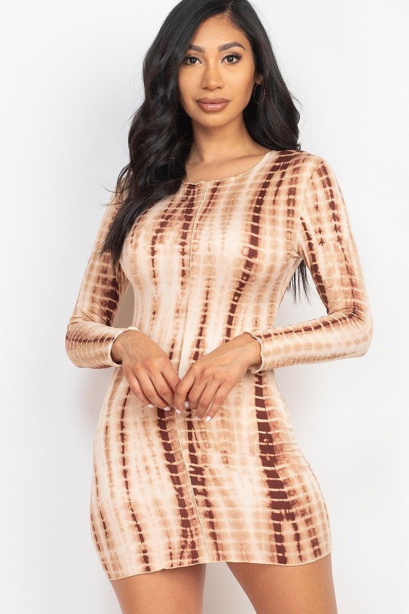 Tie-dye Printed Lettuce Trim Bodycon Dress - AMIClubwear