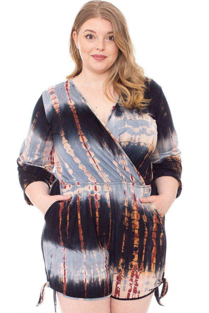 Tie Dye Wrap Plussize Romper - AMIClubwear