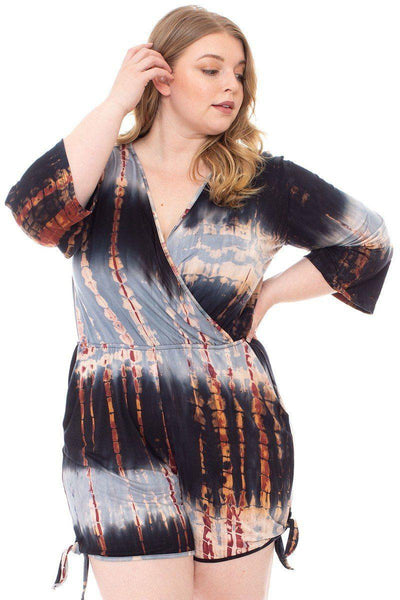 Tie Dye Wrap Plussize Romper - AMIClubwear