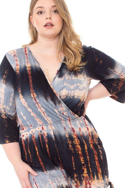 Tie Dye Wrap Plussize Romper - AMIClubwear