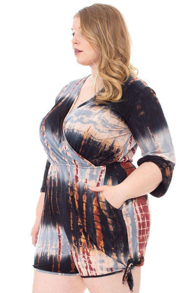 Tie Dye Wrap Plussize Romper - AMIClubwear