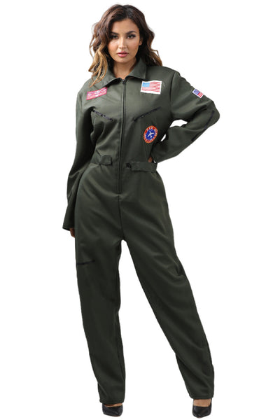 Olive Top Fighter Flight Pilot Sexy Jumpsuit Gun Sexy Women Costum Green / L Olive Top Fighter Flight Pilot Sexy Jumpsuit Gun Sexy Women Costum Green / L