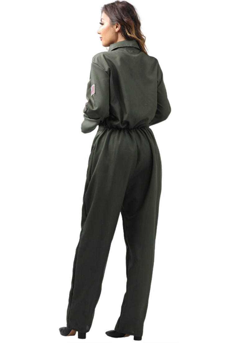 Olive Top Fighter Flight Pilot Sexy Jumpsuit Gun Sexy Women Costum