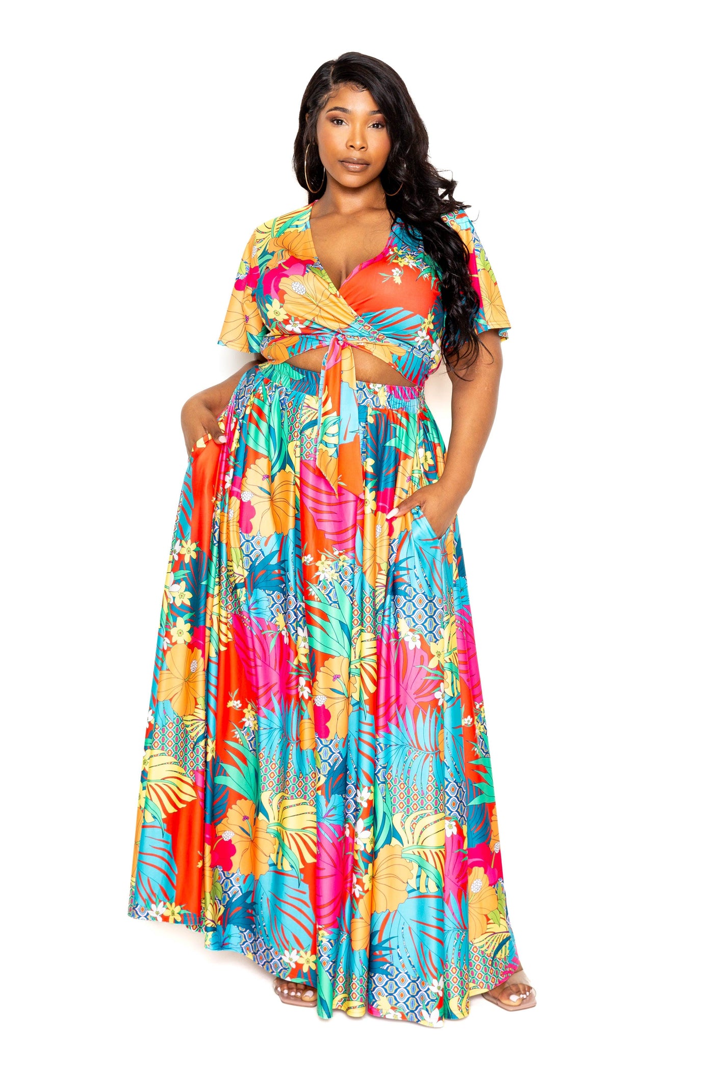 Tropical floral maxi skirt & top set - AMIClubwear