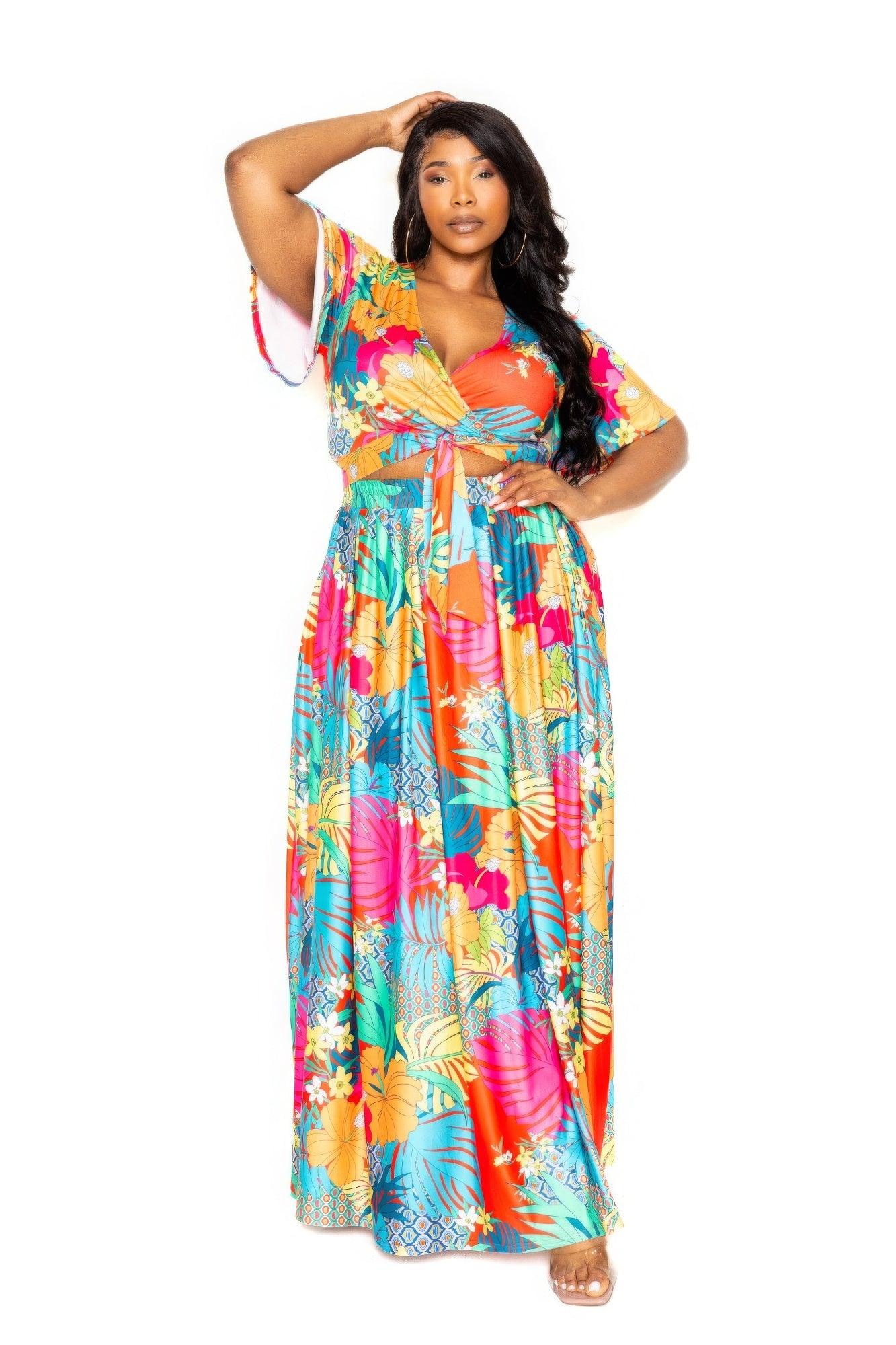 Tropical floral maxi skirt & top set - AMIClubwear