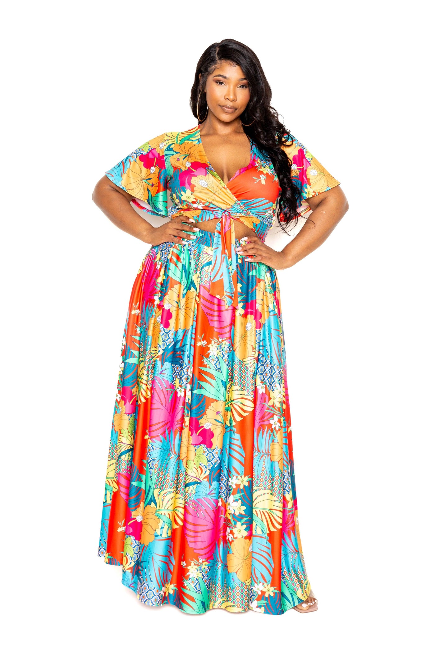 Tropical floral maxi skirt & top set - AMIClubwear