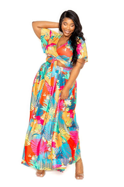 Tropical floral maxi skirt & top set - AMIClubwear