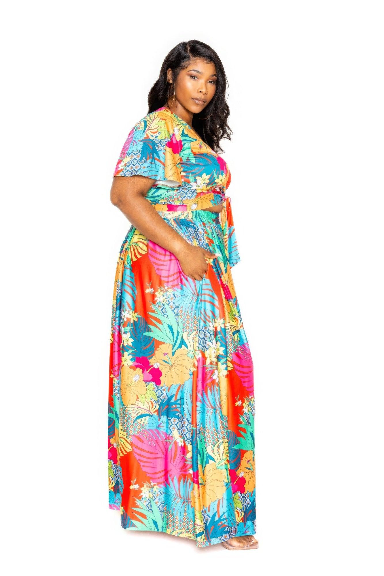 Tropical floral maxi skirt & top set - AMIClubwear