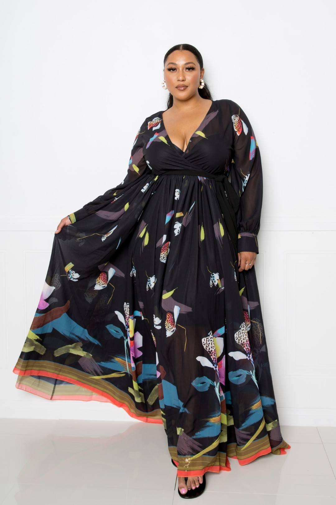 Tropical Print Maxi Dress - AMIClubwear