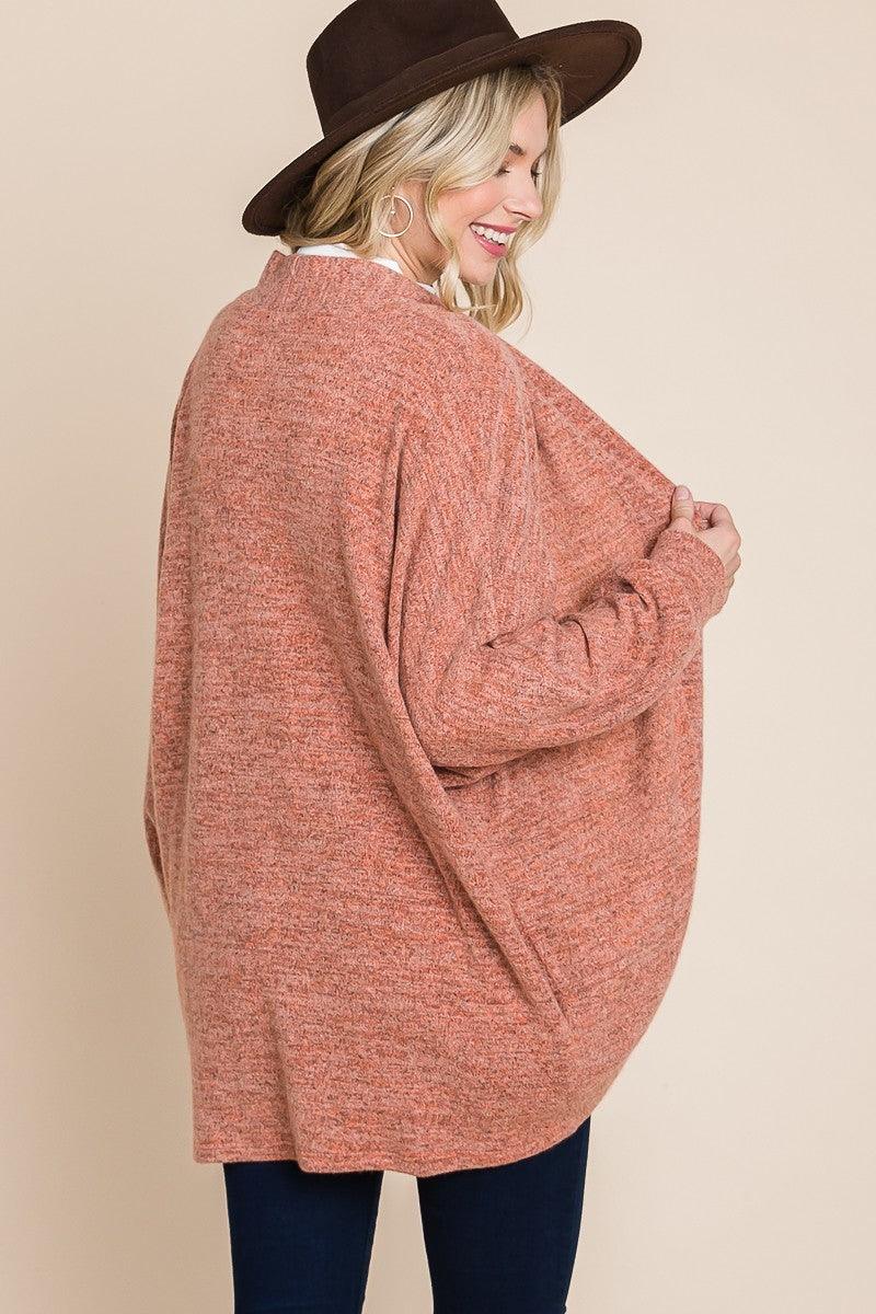 Two Tone Open Front Warm And Cozy Circle Cardigan With Side Pockets - AMIClubwear