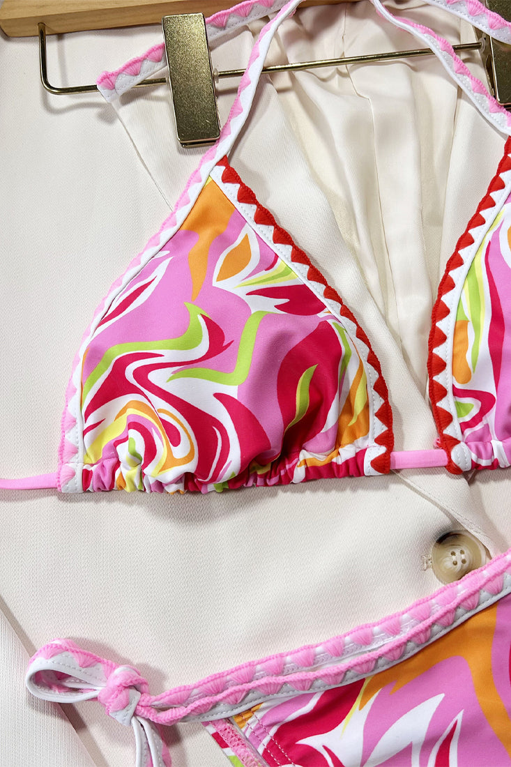 Ultra Sexy Pink Designer Printed Triangle Cheeky 2pc Swimsuit Bikini - AMIClubwear
