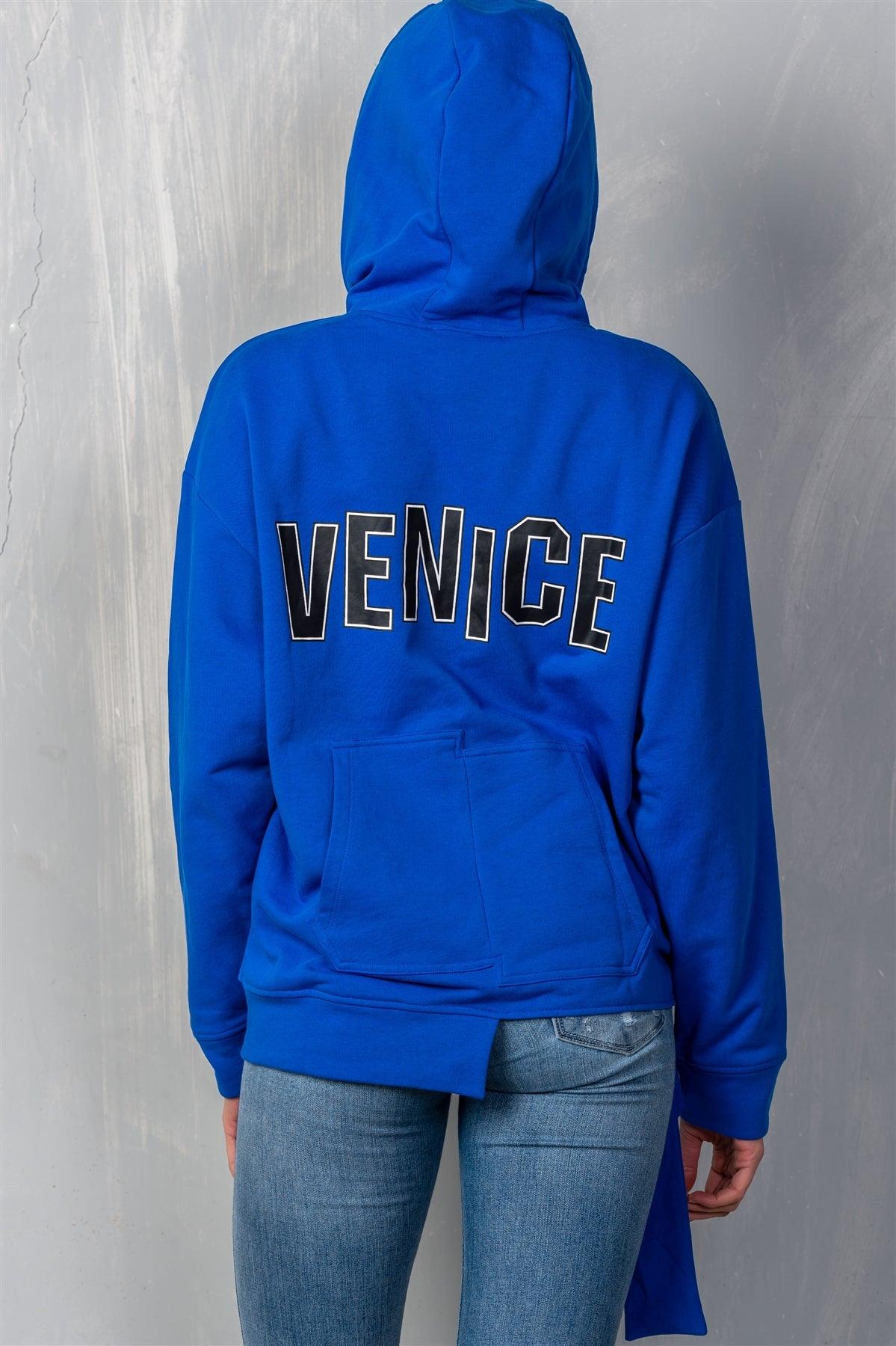 Uneven Hem Graphic "venice" Pullover Hoodie - AMIClubwear