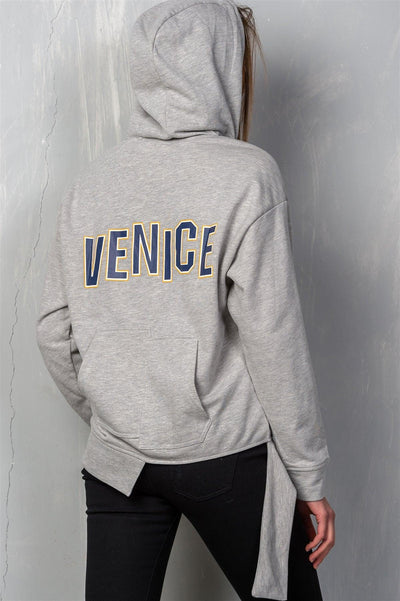 Uneven Hem Graphic "venice" Pullover Hoodie - AMIClubwear